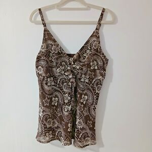 Apt. 9 Womens Brown Cream Spaghetti Strap Floral Babydoll Summer Camisole Medium
